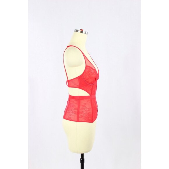 VICTORIA'S SECRET Red Mesh Lace Bustier Top, Size XS - Picture 2 of 11